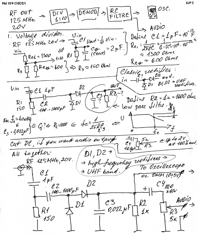 AM demodulator.  Input:  20V, 125MHz. Output: audio & OSC.
