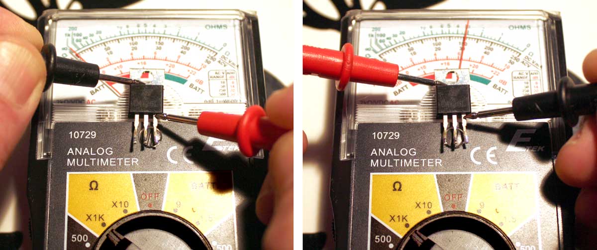 Проверка транзистора (D4126L) на наличие защитного диода (должен шунтировать переход коллектор - эмитер).