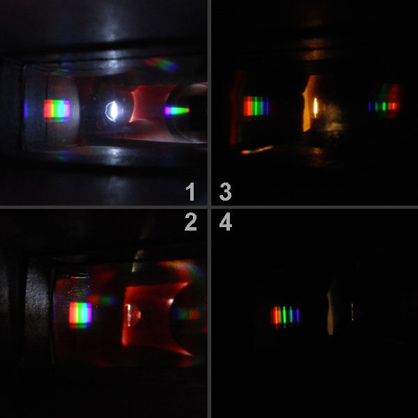 Спектр света при разном освещении. Фото цветовой пробы (рядом).